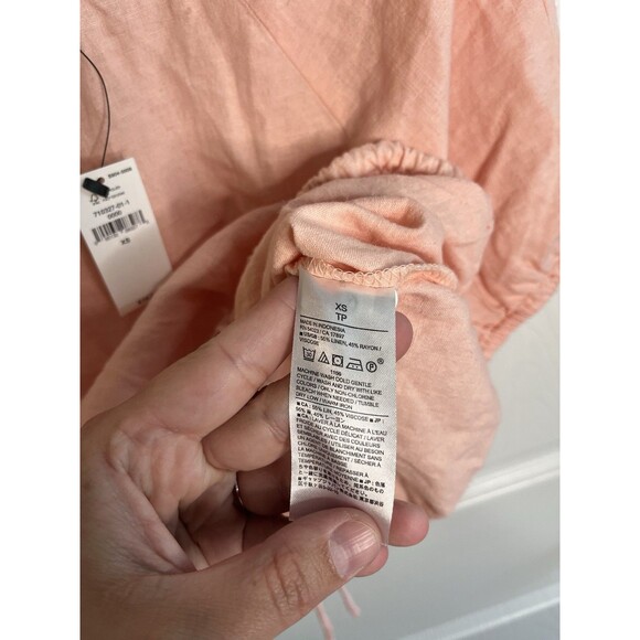 Banana Republic Linen Blend Tie Hem Top Sz XS Baby Pink NWT Boho Cute - Picture 5 of 8